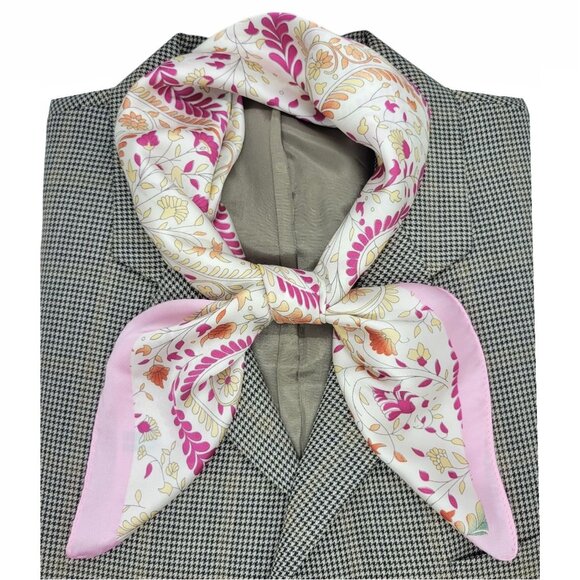 Unbranded Other - ✨Luxury Silky Square Scarf Pink Magenta Beige Paisley Vintage Print Wrap Stylish